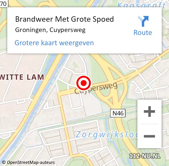 Locatie op kaart van de 112 melding: Brandweer Met Grote Spoed Naar Groningen, Cuypersweg op 13 december 2020 08:18