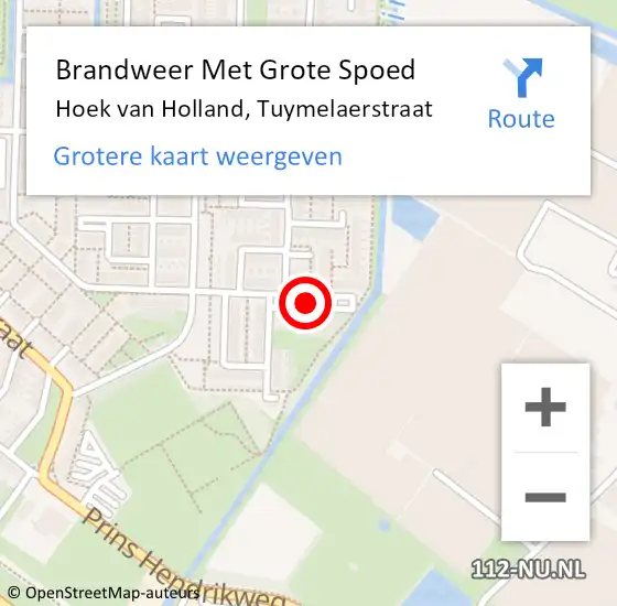 Locatie op kaart van de 112 melding: Brandweer Met Grote Spoed Naar Hoek van Holland, Tuymelaerstraat op 13 december 2020 08:38