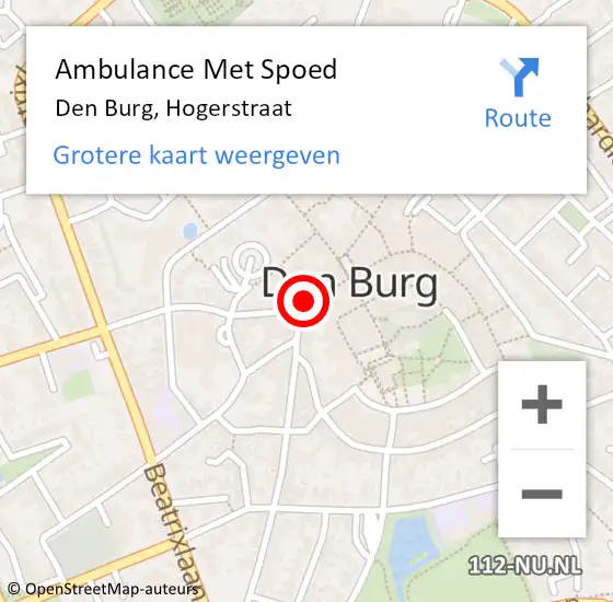 Locatie op kaart van de 112 melding: Ambulance Met Spoed Naar Den Burg, Hogerstraat op 13 december 2020 09:16