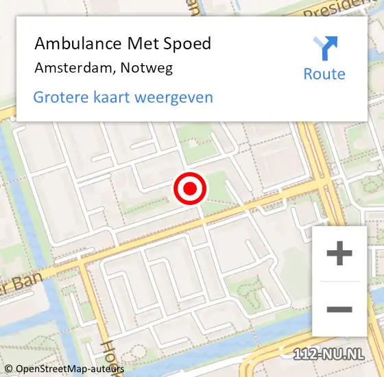 Locatie op kaart van de 112 melding: Ambulance Met Spoed Naar Amsterdam, Notweg op 13 december 2020 10:31