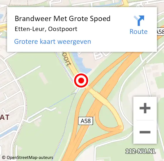 Locatie op kaart van de 112 melding: Brandweer Met Grote Spoed Naar Etten-Leur, Oostpoort op 13 december 2020 11:43