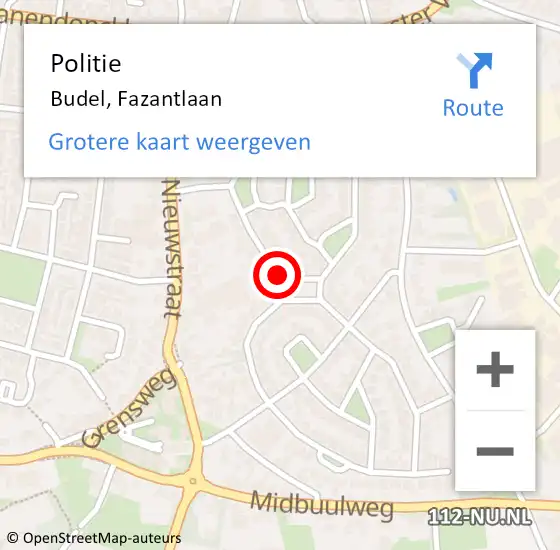 Locatie op kaart van de 112 melding: Politie Budel, Fazantlaan op 13 december 2020 14:23