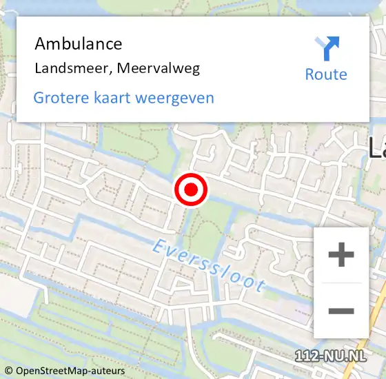 Locatie op kaart van de 112 melding: Ambulance Landsmeer, Meervalweg op 13 december 2020 16:06