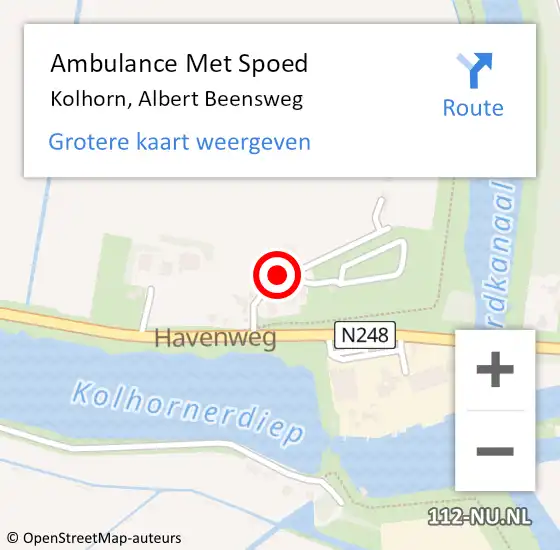 Locatie op kaart van de 112 melding: Ambulance Met Spoed Naar Kolhorn, Albert Beensweg op 13 december 2020 19:32