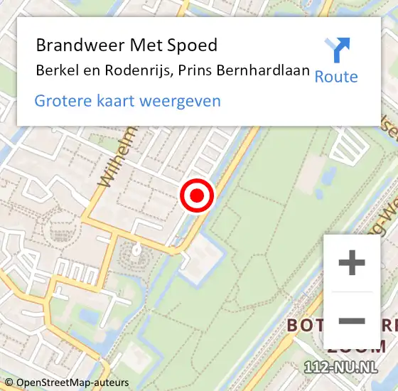 Locatie op kaart van de 112 melding: Brandweer Met Spoed Naar Berkel en Rodenrijs, Prins Bernhardlaan op 13 december 2020 19:43