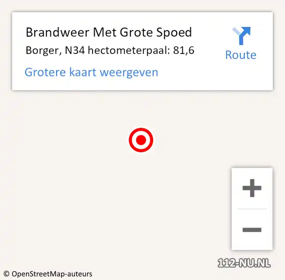 Locatie op kaart van de 112 melding: Brandweer Met Grote Spoed Naar Borger, N34 hectometerpaal: 81,6 op 13 december 2020 20:19