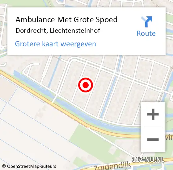 Locatie op kaart van de 112 melding: Ambulance Met Grote Spoed Naar Dordrecht, Liechtensteinhof op 13 december 2020 20:58