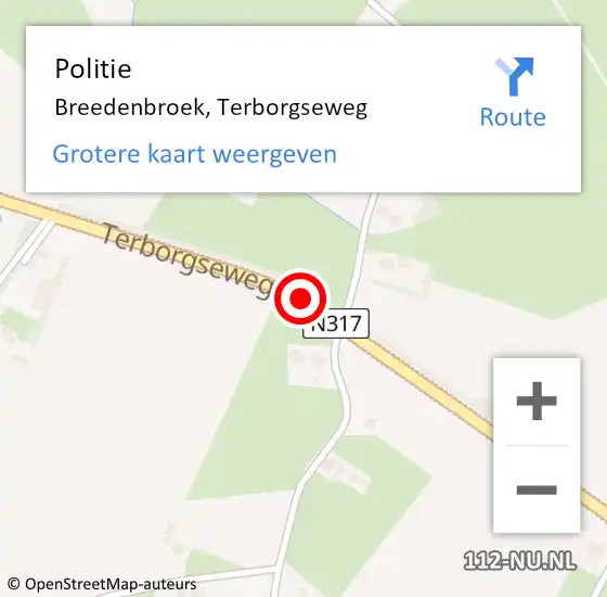 Locatie op kaart van de 112 melding: Politie Breedenbroek, Terborgseweg op 14 december 2020 07:53