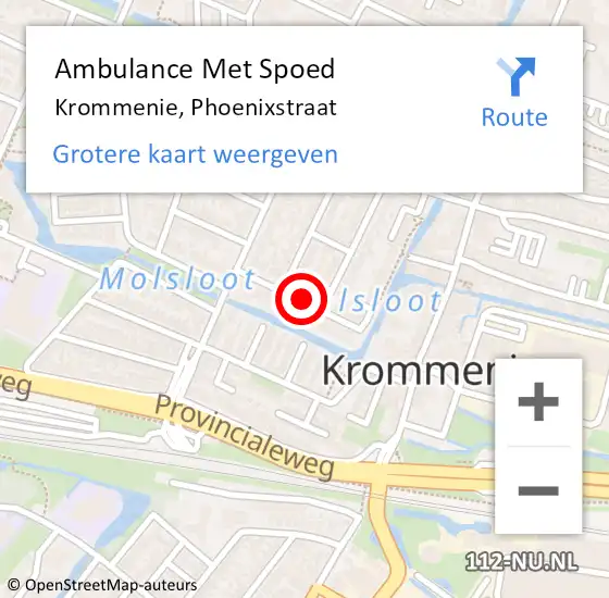 Locatie op kaart van de 112 melding: Ambulance Met Spoed Naar Krommenie, Phoenixstraat op 14 december 2020 07:56