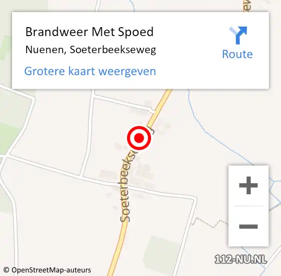 Locatie op kaart van de 112 melding: Brandweer Met Spoed Naar Nuenen, Soeterbeekseweg op 14 december 2020 09:05