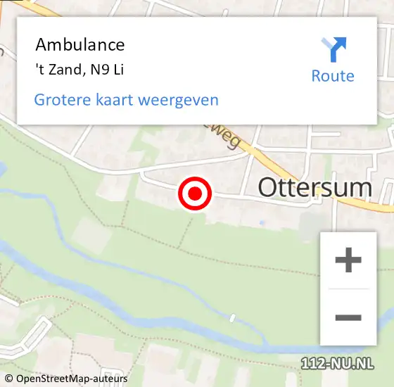Locatie op kaart van de 112 melding: Ambulance 't Zand, N9 Li op 14 december 2020 10:14