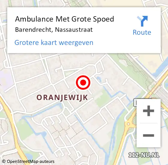 Locatie op kaart van de 112 melding: Ambulance Met Grote Spoed Naar Barendrecht, Nassaustraat op 14 december 2020 10:32