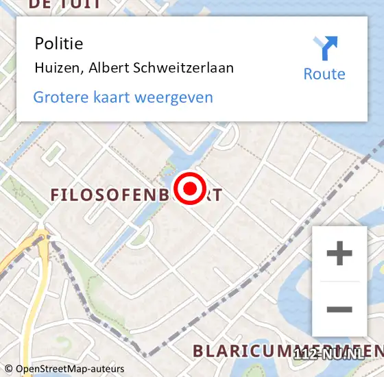 Locatie op kaart van de 112 melding: Politie Huizen, Albert Schweitzerlaan op 14 december 2020 11:05