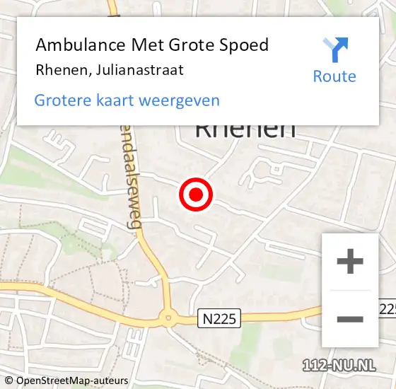 Locatie op kaart van de 112 melding: Ambulance Met Grote Spoed Naar Rhenen, Julianastraat op 14 december 2020 11:12