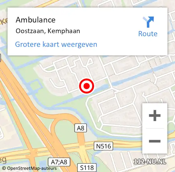 Locatie op kaart van de 112 melding: Ambulance Oostzaan, Kemphaan op 14 december 2020 15:15