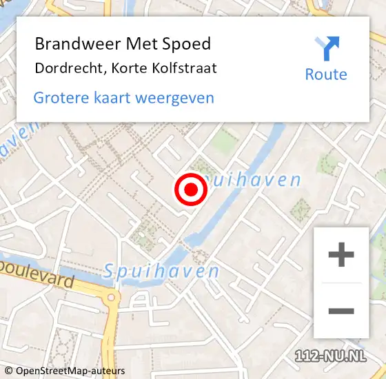 Locatie op kaart van de 112 melding: Brandweer Met Spoed Naar Dordrecht, Korte Kolfstraat op 14 december 2020 15:59