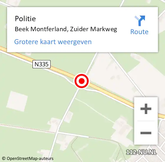 Locatie op kaart van de 112 melding: Politie Beek Montferland, Zuider Markweg op 14 december 2020 16:26