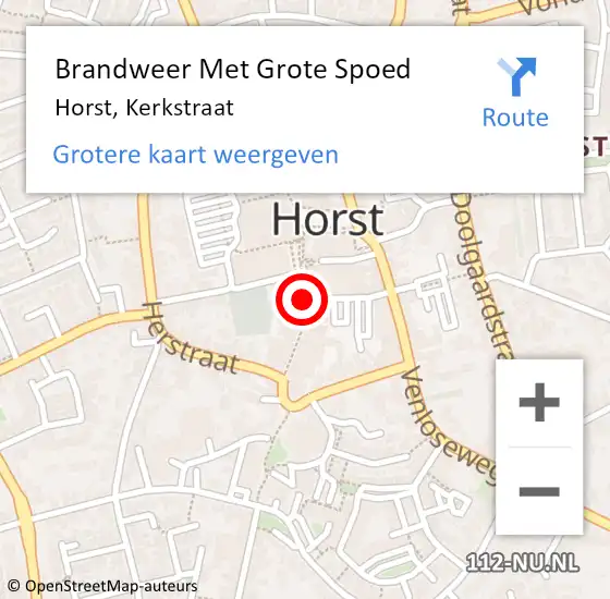 Locatie op kaart van de 112 melding: Brandweer Met Grote Spoed Naar Horst, Kerkstraat op 14 december 2020 16:59