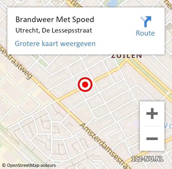 Locatie op kaart van de 112 melding: Brandweer Met Spoed Naar Utrecht, De Lessepsstraat op 14 december 2020 18:50