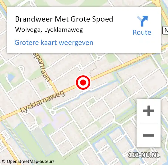 Locatie op kaart van de 112 melding: Brandweer Met Grote Spoed Naar Wolvega, Lycklamaweg op 14 december 2020 19:07
