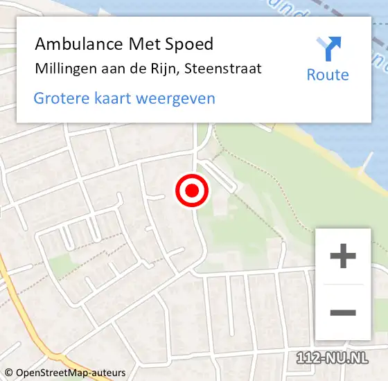 Locatie op kaart van de 112 melding: Ambulance Met Spoed Naar Millingen aan de Rijn, Steenstraat op 14 december 2020 21:59