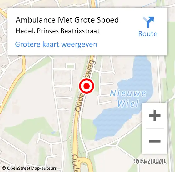 Locatie op kaart van de 112 melding: Ambulance Met Grote Spoed Naar Hedel, Prinses Beatrixstraat op 14 december 2020 23:30