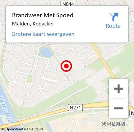 Locatie op kaart van de 112 melding: Brandweer Met Spoed Naar Malden, Kopacker op 15 december 2020 01:24