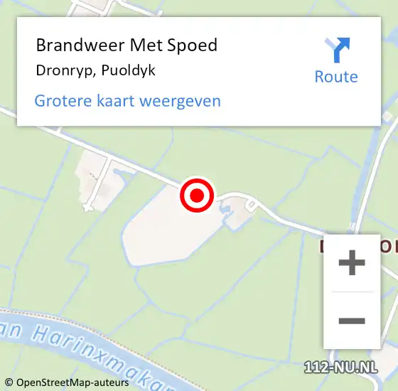 Locatie op kaart van de 112 melding: Brandweer Met Spoed Naar Dronryp, Puoldyk op 15 december 2020 03:54