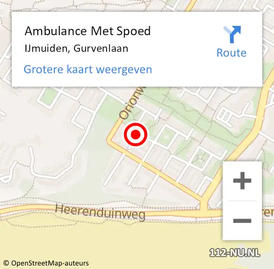 Locatie op kaart van de 112 melding: Ambulance Met Spoed Naar IJmuiden, Gurvenlaan op 15 december 2020 09:59