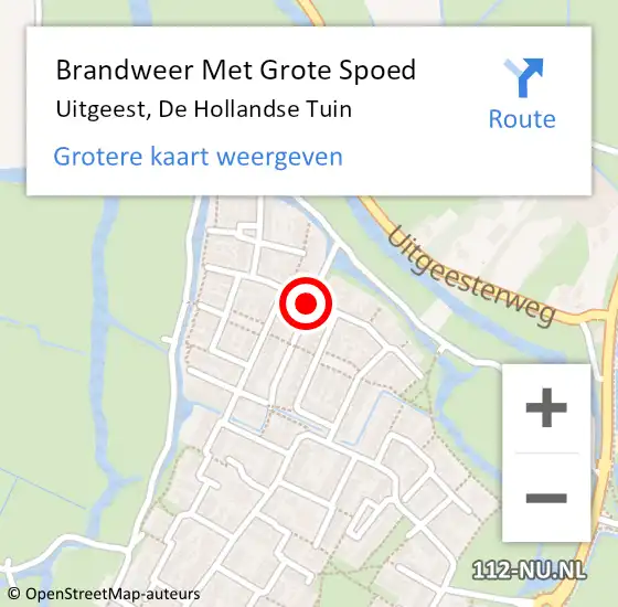 Locatie op kaart van de 112 melding: Brandweer Met Grote Spoed Naar Uitgeest, De Hollandse Tuin op 15 december 2020 10:54