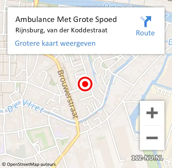 Locatie op kaart van de 112 melding: Ambulance Met Grote Spoed Naar Rijnsburg, van der Koddestraat op 27 mei 2014 14:43