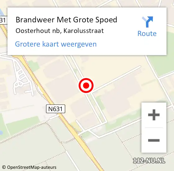 Locatie op kaart van de 112 melding: Brandweer Met Grote Spoed Naar Oosterhout nb, Karolusstraat op 15 december 2020 13:35