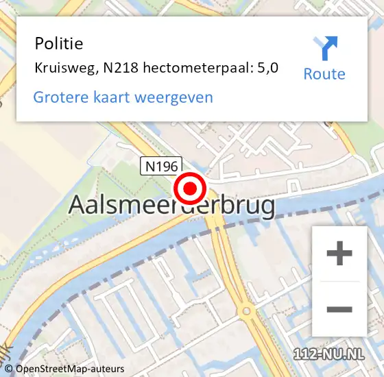 Locatie op kaart van de 112 melding: Politie Kruisweg, N218 hectometerpaal: 5,0 op 27 mei 2014 14:56