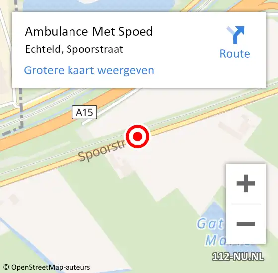 Locatie op kaart van de 112 melding: Ambulance Met Spoed Naar Echteld, Spoorstraat op 15 december 2020 15:47