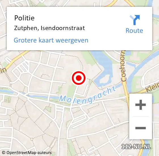 Locatie op kaart van de 112 melding: Politie Zutphen, Isendoornstraat op 15 december 2020 16:41