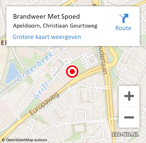 Locatie op kaart van de 112 melding: Brandweer Met Spoed Naar Apeldoorn, Christiaan Geurtsweg op 15 december 2020 19:11