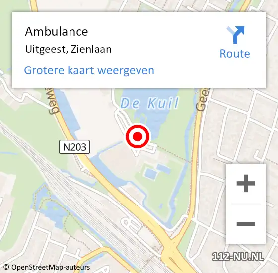 Locatie op kaart van de 112 melding: Ambulance Uitgeest, Zienlaan op 15 december 2020 20:10
