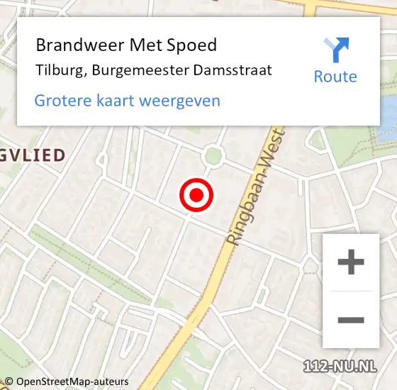 Locatie op kaart van de 112 melding: Brandweer Met Spoed Naar Tilburg, Burgemeester Damsstraat op 15 december 2020 21:36