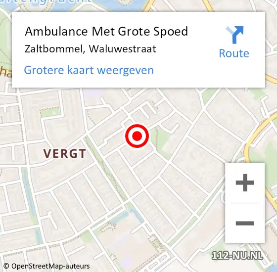 Locatie op kaart van de 112 melding: Ambulance Met Grote Spoed Naar Zaltbommel, Waluwestraat op 15 december 2020 21:41