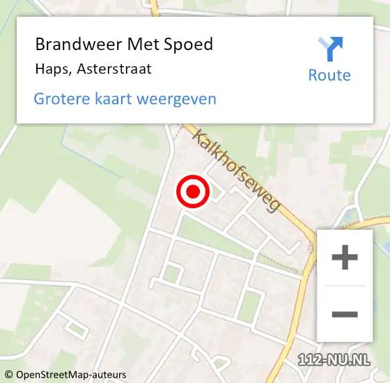 Locatie op kaart van de 112 melding: Brandweer Met Spoed Naar Haps, Asterstraat op 15 december 2020 22:28