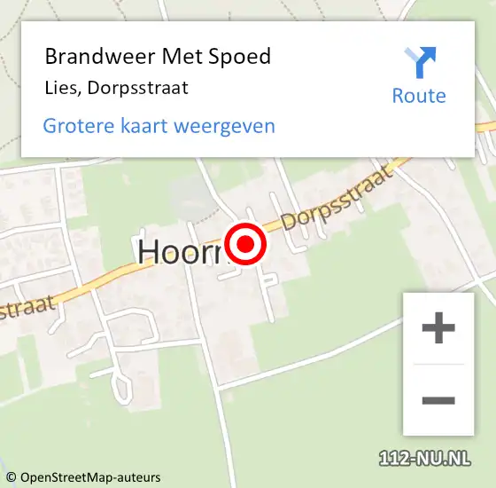 Locatie op kaart van de 112 melding: Brandweer Met Spoed Naar Lies, Dorpsstraat op 27 mei 2014 15:36