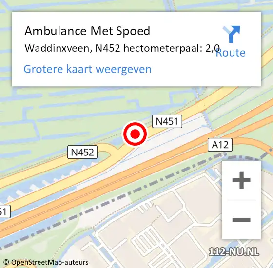 Locatie op kaart van de 112 melding: Ambulance Met Spoed Naar Waddinxveen, N452 hectometerpaal: 2,0 op 27 mei 2014 15:43