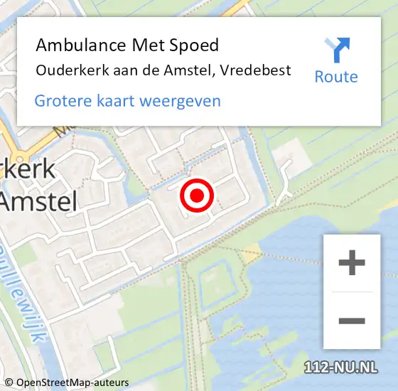 Locatie op kaart van de 112 melding: Ambulance Met Spoed Naar Ouderkerk aan de Amstel, Vredebest op 16 december 2020 07:36