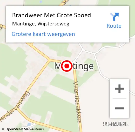 Locatie op kaart van de 112 melding: Brandweer Met Grote Spoed Naar Mantinge, Wijsterseweg op 27 mei 2014 15:56