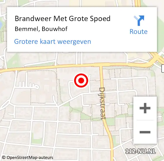 Locatie op kaart van de 112 melding: Brandweer Met Grote Spoed Naar Bemmel, Bouwhof op 16 december 2020 09:33