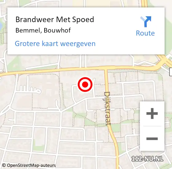 Locatie op kaart van de 112 melding: Brandweer Met Spoed Naar Bemmel, Bouwhof op 16 december 2020 10:14