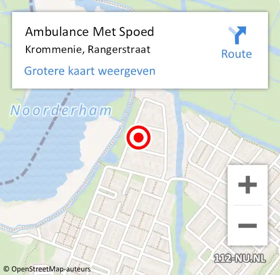 Locatie op kaart van de 112 melding: Ambulance Met Spoed Naar Krommenie, Rangerstraat op 16 december 2020 11:57