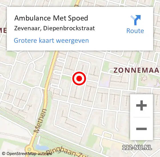 Locatie op kaart van de 112 melding: Ambulance Met Spoed Naar Zevenaar, Diepenbrockstraat op 16 december 2020 13:10