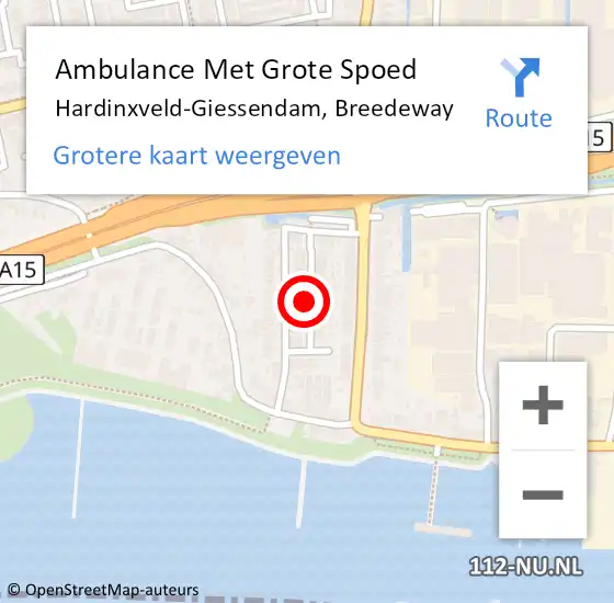 Locatie op kaart van de 112 melding: Ambulance Met Grote Spoed Naar Hardinxveld-Giessendam, Breedeway op 16 december 2020 13:31