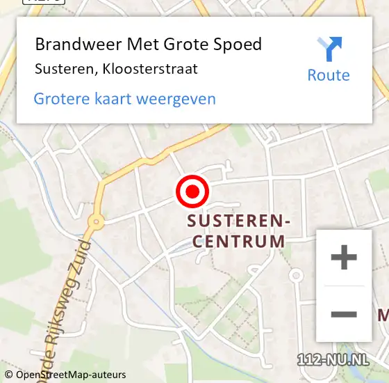 Locatie op kaart van de 112 melding: Brandweer Met Grote Spoed Naar Susteren, Kloosterstraat op 16 december 2020 13:41